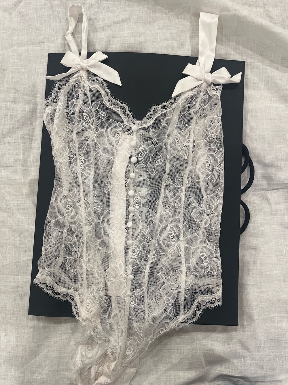 Victoria's Secret White Lace Sheer Bodysuit with Ribbon Straps